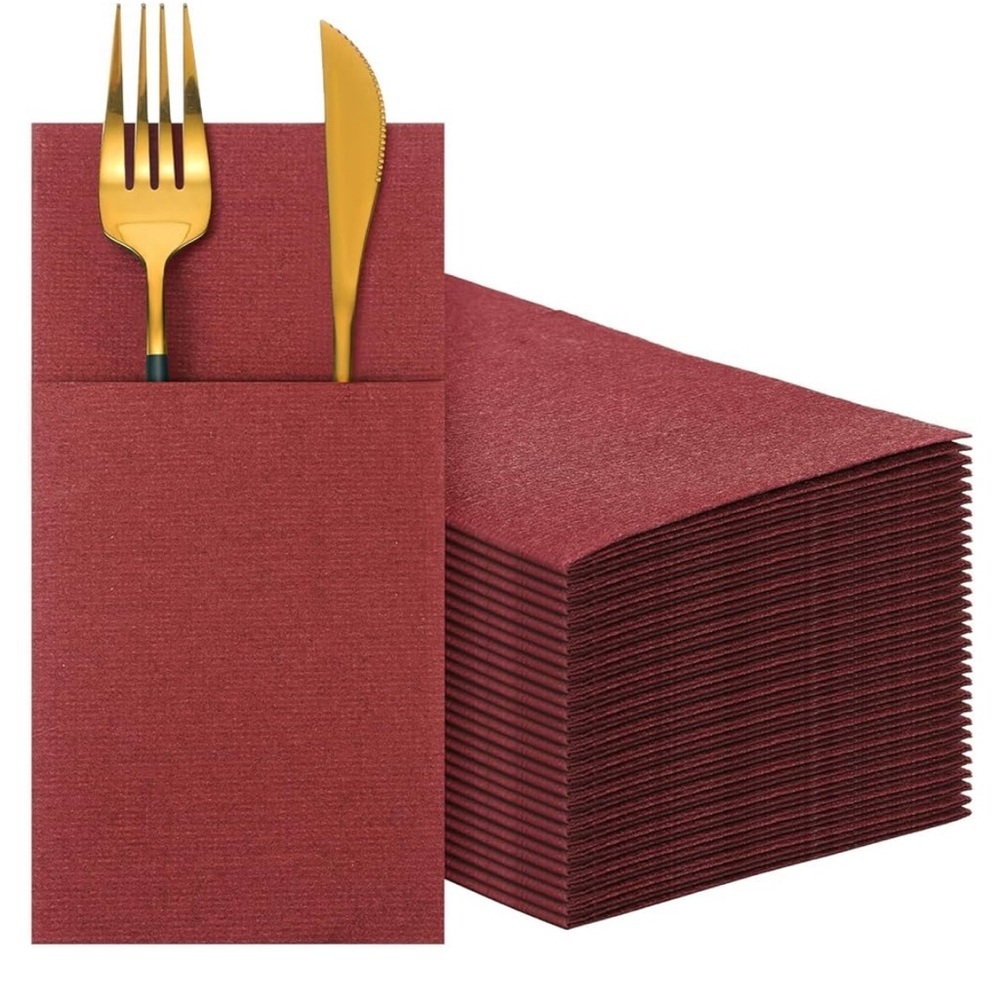 50 Burgundy Wine Colored Paper Linen Dinner Napkins Folded Disposable NEW - Picture 6 of 8